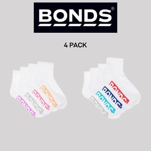 Bonds Kids Logo Light Quarter Crew Socks Comfy Mesh Cooling Zones 4 Pack RXU64W - Picture 1 of 7