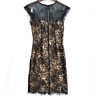 Vestido de Cóctel Monique Lhuillier Mujer 0 Negro Encaje Floral Guepardo Oscuro Academia Foto 1 de 4