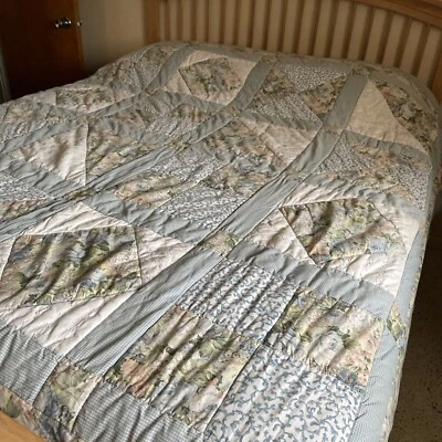 Vintage Croscill Queen Comforter  Blue Rose Garden Floral Patchwork 84” By 88” - Image 1 of 3