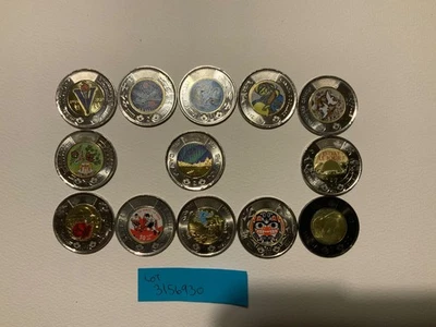 🇨🇦 Canada 2 Dollars , Colored Toonie $2 Dollars 13-Coins Full Set, 2017 - 2025 - Image 1 of 4
