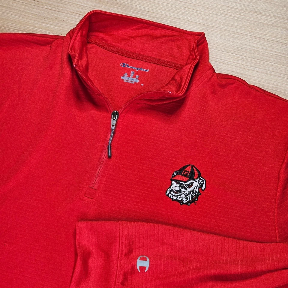 Chaqueta Pullover Georgia Bulldogs Champion Hombres XL Roja Cuarto Cremallera Ligera Foto 1 de 4