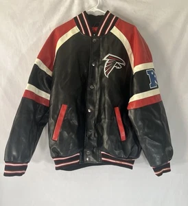 Atlanta Falcons G-III Leather Bomber Jacket Men's Large NFL Full Button Logo - Picture 1 of 24