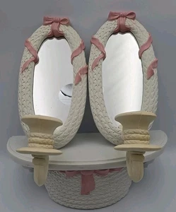 SET 3 PEZZI APPLIQUE SPECCHIO NASTRO BIANCO N ROSA BURWOOD CASA INTERNO PARETE - Foto 1 di 11