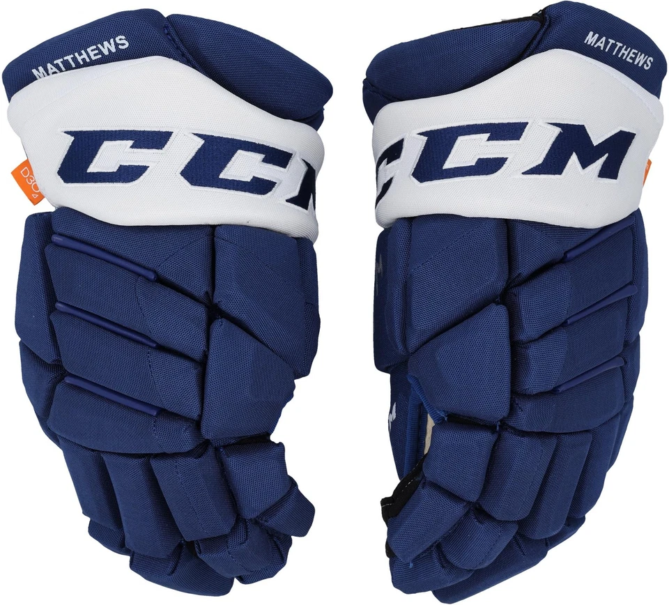 Auston Matthews Maple Leafs Signed Blue CCM Game Model Gloves w/Insc - LE of 10 - Image 1 of 1