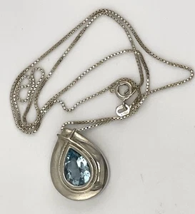 VTG TEARDROP TOPAZ PENDANT Necklace 925 Sterling Silver 17” 6.2grams ITALY - Picture 1 of 9