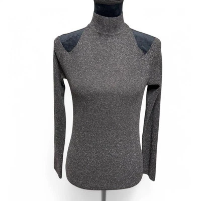 Top Bailey 44 hombro frío LS para mujer talla M gris simulado cuello alto lana seda tejido Foto 1 de 4