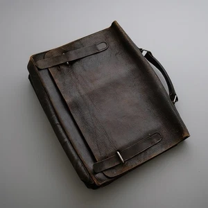 Vintage 1940s German Leather Briefcase Bag Handmade Dark Brown Satchel - Picture 1 of 9