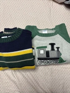 2 Little Boy Sweaters Striped 4-5 Greendog. Train Gymboree 4T - Picture 1 of 10
