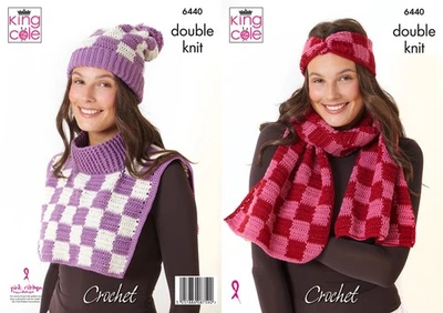 King Cole 6440 Crochet Pattern DK Headband Scarf Hat & Neck Warmer Accessories - Image 1 of 4