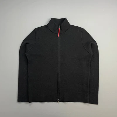 Prada Mens Black Wool Knit Zip Jacket 2XL Mid Length Stand Up Collar - Image 1 of 4