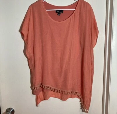 AB Studio peach fringe top 1X - Image 1 of 4
