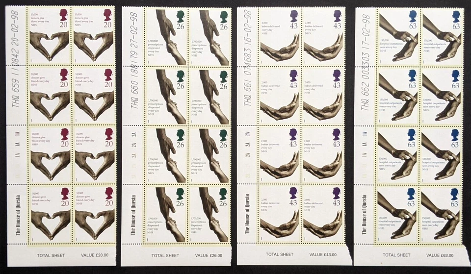 1998 50TH ANNIVERSARY OF THE NHS 4 CYLINDER BLOCK OF 8 STAMPS MNH SG2046-2049 - Image 1 of 1