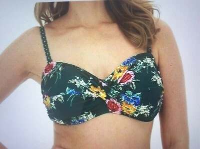 Joe Browns Floral Print Twist Front Bikini Top Plus Size UK 28 Swimwear Green - Image 1 of 4