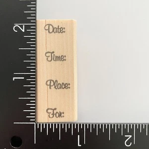Sello asunto fecha hora lugar para invitación sello de goma montado en madera - Imagen 1 de 3
