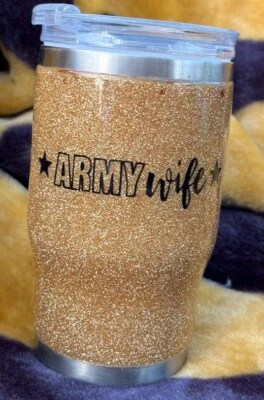 VTG Army wife  mug gold glitter thermal  Tumbler TRAVEL cup service mate GIFT - Image 1 of 4