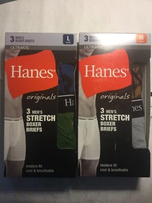 Hanes Ultimate Original 3 Pack Stretch Boxer Briefs Trunks Cotton Men New Blue - Image 1 of 4
