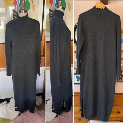 $365 MAGASCHONI кашемир Sz L насмешливый шеи свитер платье стороны разрезы серый - Изображение 1 из 4