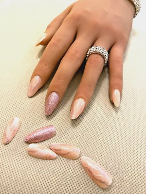 Press on nails long oval False glittery Frosted Manicure Fake Full Cover pink - Image 1 of 4