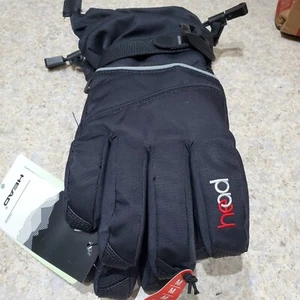 HEAD BLACK/GREY JUNIOR 6-10 MEDIUM SKI GLOVES HEAT PACK POCKET DUPONT SORONA NEW - Picture 1 of 7