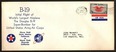 B-19 Initial Flight Cover with C23 and Jun27, 1941 March Field Postmark - Image 1 of 3