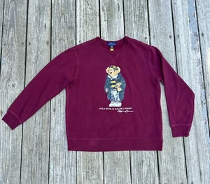 Polo Ralph Lauren Polo Bear Burgundy Rugby Crewneck Sweatshirt Kids Size XL - Picture 1 of 8