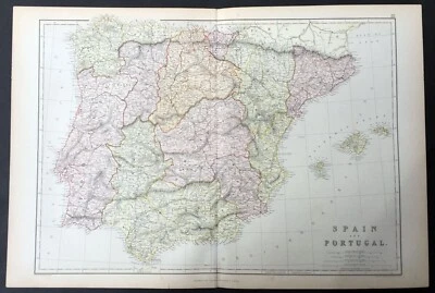 1870 Blackie & Son Large Antique Map of Spain & Portugal - Image 1 of 2