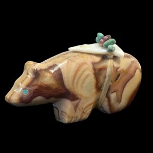 Zuni Fetish by Evalena Boone Travertine Bear w/ Spirit Bundle, 2 7/8" Tall - Picture 1 of 9