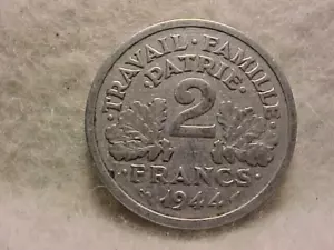 1944 France 2 Francs Aluminum German occupied Vichy State WW2. - Picture 1 of 2