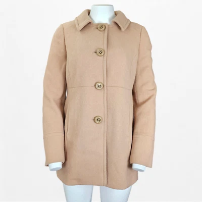 J Crew Wool Blend Peacoat Womens 8 Camel Tan Single Breasted Lined Button Front - Image 1 of 4