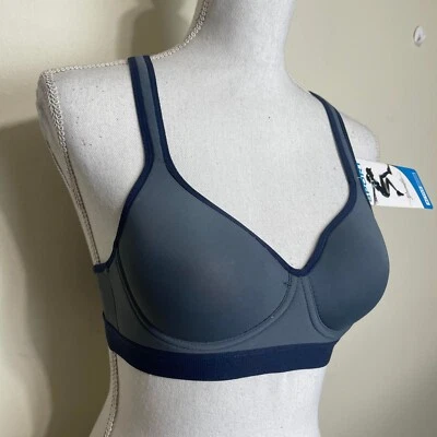 Youmita Athletic Sports Bra PADDED Wireless Keyhole Racerback, Gray Black Lined - Image 1 of 4