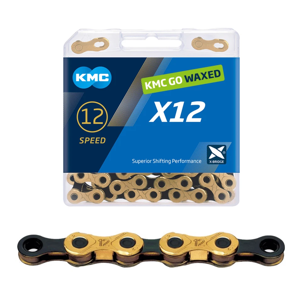 KMC X12 12-Speed Waxed Chain 126L - Silver/Gold-Black/Gold/Aurora - Image 1 of 1