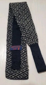 Vtg Rooster Rufflernit Square End Sock Tie Blue & White Wool & Mohair Necktie - Picture 1 of 6