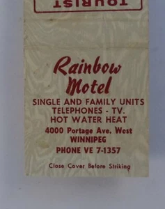 1950s Rainbow Motel Portage Ave. West Manitoba Winnipeg MB Canada Matchbook - Picture 1 of 1