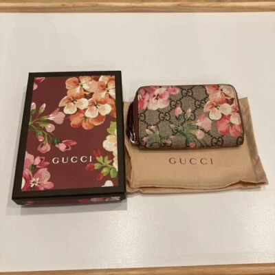 GUCCI Flor Rosa Cuero Estuche para Monedas Estuche para Tarjetas con Caja Foto 1 de 4