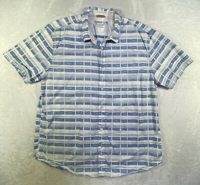 Cypress Club Camp Shirt Mens L Short Sleeve Button Up Blue White Seersucker - Image 1 of 4