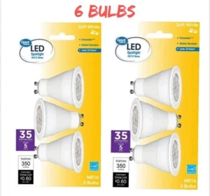 6 Bulbs 35W Equivalent SOFT WHITE MR16 GU10 Base Dimmable LED (2 Boxes of 3) - Picture 1 of 5