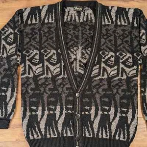 Vintage 80s 90s Patterned Chunky Cardigan - Picture 1 of 5
