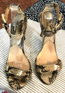 MICHAEL KORS MULTICOLOR PIEL DE SERPIENTE CUERO CORREA TOBILLO TACONES ORO METAL EMBLEMA 9M - Imagen 1 de 6