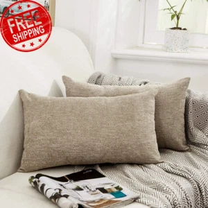 Pack of 2, Thick Chenille Decorative Square Throw Pillow Cover Cushion Covers Pi - Picture 1 of 12