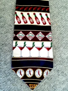 necktie TABASCO 64"long multicolor 100% silk USA food drink motifs - Picture 1 of 9