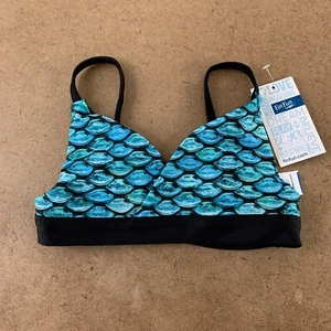 Fin Fun Girls Size Small Tidal Teal Black Reversible Bikini Top NWT - Picture 1 of 5