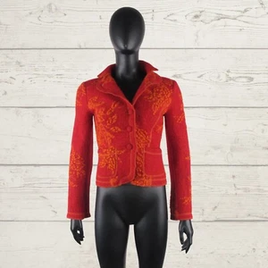 BOTTEGA BY ELISA CAVALETTI Womne's Red Orange Jcket Floral Wool Blazer S - Picture 1 of 24