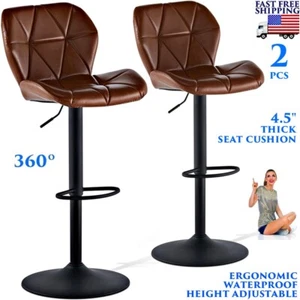 2 PCS SWIVEL BAR STOOLS ADJUSTABLE COUNTER HEIGHT WATERPROOF KITCHEN PUB CHAIRS - Picture 1 of 12