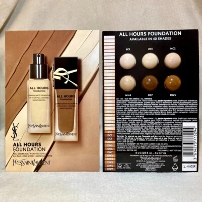 2x Yves Saint Laurent All Hours Luminous Matte Foundation Sample Card (6 Shades) - Image 1 of 2