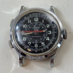Broken VINTAGE BASIS SPORT STOP Wrist WATCH TACHYMETRE 1930S 34mm Black Dial - Picture 1 of 5