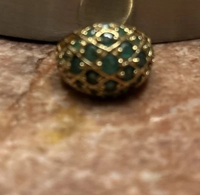 ROSS SIMONS Sterling Silver 14k Vermeil Synthetic Emeralds Dome Ring Size 6 - Image 1 of 4