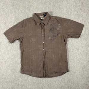 Vantage Point Zero Men's Brown Button-Up Shirt Medium Tribal Y2K Grunge - Picture 1 of 8