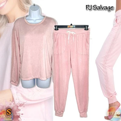 PO PJ Salvage Womens Sunset Crochet Inset French Terry Pajama Set Pink, Size S - Image 1 of 4