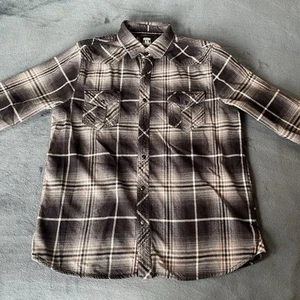 Route 66 Long Sleeve Snap Up Black Plaid Flannel Collar Shirt Large - Picture 1 of 17