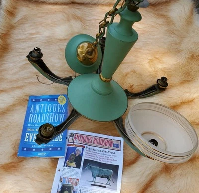 Araña Imperio Francés Latón Verde 5 Brazos Foto 1 de 4